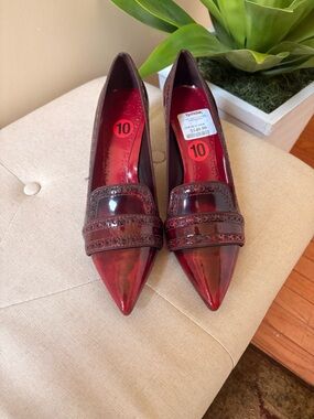 Tory Burch Pointed Patent Loafer-Style Pumps in Deep Red NWT!!